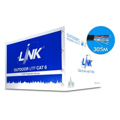Link US-9106PW Outdoor CAT6 UTP CMX cable, Black Color, PE w/Power Wire, Bandwidth 600MHz 305 M/Box