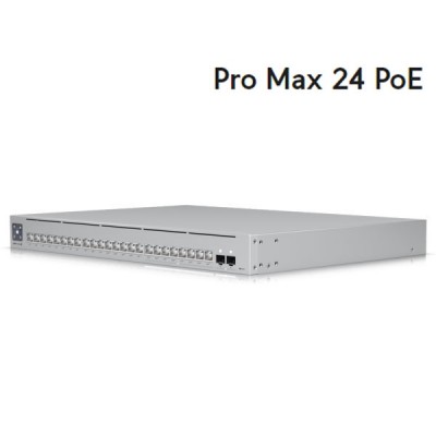 Ubiquiti USW-Pro-Max-24-PoE (400W) 24-Port Layer 3 Etherlighting Switch 2.5 GbE and PoE++ Output. Power Budget 400W, + 2 Ports 10G SFP+, LCM display 1.3" Touchscreen