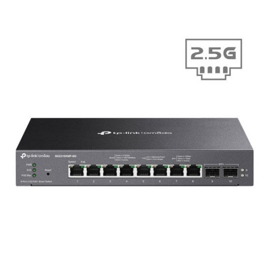 tp-link SG2210XMP-M2 Omada 8-Port 2.5G BASE-T + 2-Port 10G SFP+ Slots, Smart Switch with 8-Port PoE+ (160W total PoE budget), Centralized Cloud Management Omada App