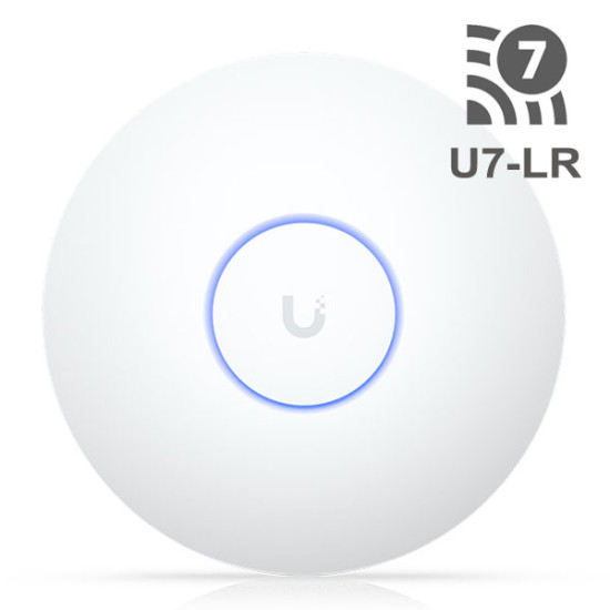 Ubiquiti U7-LR (UniFi 7 Long-Range) Ceiling Wall Mount Wi-Fi 7 Dual Band Access Point Speed 4.98 Gbps, 1 x 2.5 GbE RJ45 ports, PoE+ Support (PoE not included)