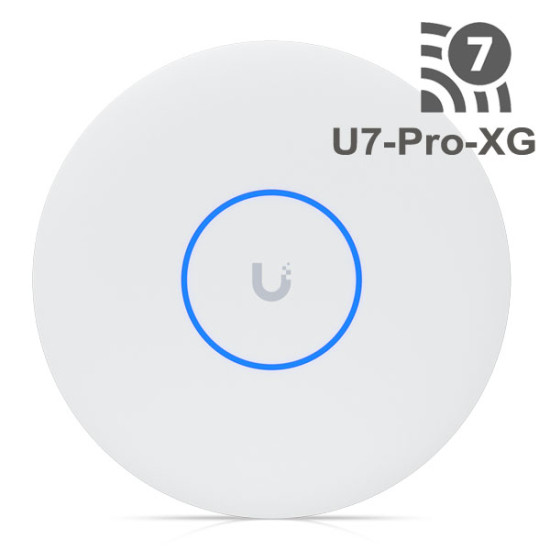 Ubiquiti U7-Pro-XG (UniFi U7 Pro XG) Tri-Radio WiFi 7, WiFi 6, WiFi 5, 2.4 GHz. Ceiling Indoor Access Point Speed 15 Gbps, 1 x 10 GbE RJ-45 Port PoE+ Support (PoE Not Included)