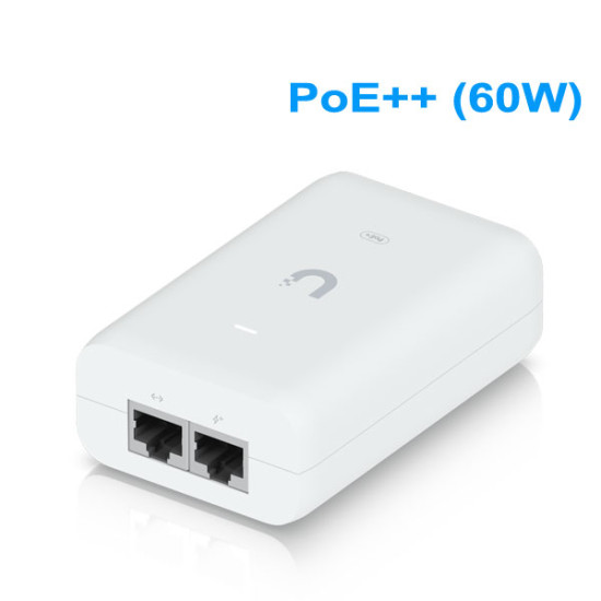 Ubiquiti U-PoE++ PoE Adapter 48V DC (60W), Output Voltage 48V DC @ 1.25A, Gigabit 10/100/1000 Mbps, Surge, Peak Pulse, and Overcurrent Protection
