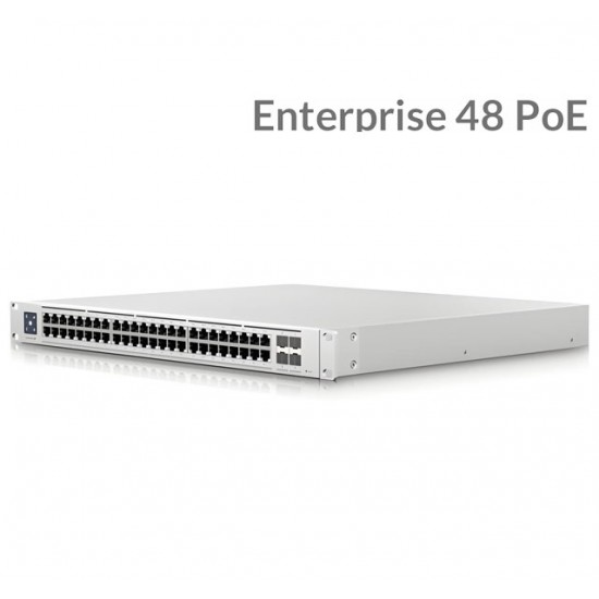 Ubiquiti USW-Enterprise-48-PoE (720W) 48-Port, Layer 3 Switch Enterprise 2.5 GbE all PoE+ ports output. + 4-Port 10G SFP+ ports, 1.3″ LCM color touchscreen, Rack-Mountable Steel Case