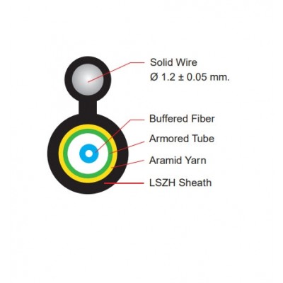 Link UFH9502RA-TOT FTTH ROUND ARMORED 2Core, Fiber Optic Solid Drop Cable, Indoor-Outdoor, LSZH (TOT & NT Compatible)