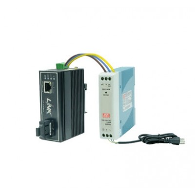 Link UT-0215MI-TS20 Fiber Optic Media Converter MINI-INDUSTRIAL 10/100 RJ45, SC connector (SM) w/DC Power Supply, 20km