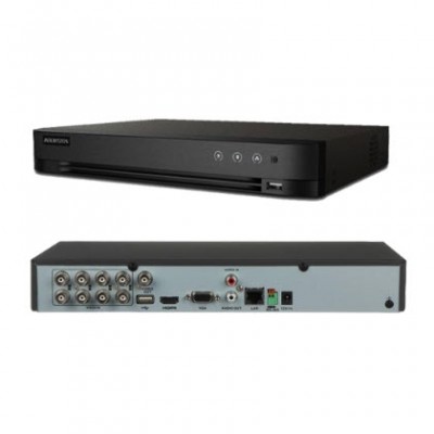HIKVISION DS-7208HGHI-M1 TURBO HD AcuSense DVR,  8-ch 720p, 2-ch IP camera 1MP, 1U H.265 DVR,  Audio via coaxial cable, 1 SATA Interface HDD.