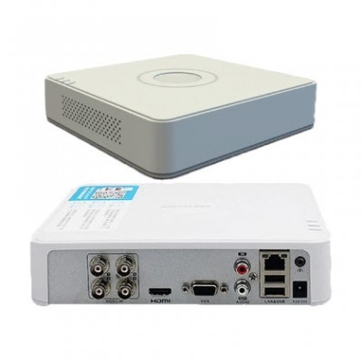 HIKVISION DS-7104HQHI-K1 Turbo HD 4K DVR, 4-ch analog, up to 5-ch IP camera input (up to 6 MP), 1080P, 1 HDD SATA mini size, H.265, Audio via coaxial cable, Support cloud storage