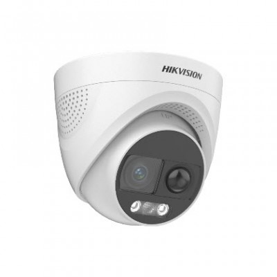 HIKVISION DS-2CE72UF3T-PIRXO Turret PIR Siren Audio 4K Camera ColorVu, 2.8 mm, 3.6mm fixed focal lens 3840 × 2160 resolution 24/7 color imaging White Light Range 20M Bright night imaging,  Built-in speaker, Water and dust resistant (IP67)