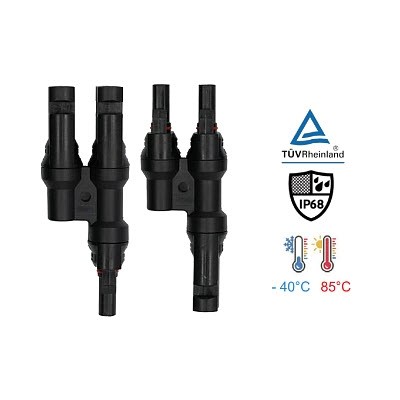Link CB-1004 MC4 Y Branch, 2 to 1 Connector (Pair), 1500V, 30A, TUV Standard, (2.5 mm², 4.0 mm² and 6.0 mm²) 