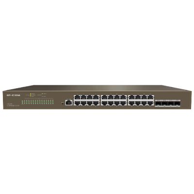 IP-COM G5328F L3 routing protocal managed switch, 24-Ports Gigabit, 4 SFP, 1 Console Port, 12M large buffer, Lightning Protection up to 6KV