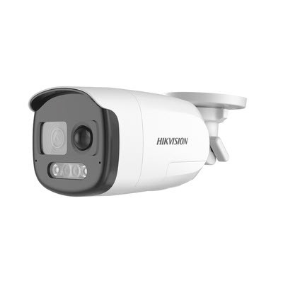 HIKVISION DS-2CE12DF3T-PIRXOS Bullet PIR Siren Audio Camera ColorVu, 2.8 mm, 3.6mm 2MP  fixed focal lens 1920 × 1080 resolution 24/7 color imaging with F1.0 aperture. White Light Range 40M Bright night imaging.  Built-in mic, and built-in speaker