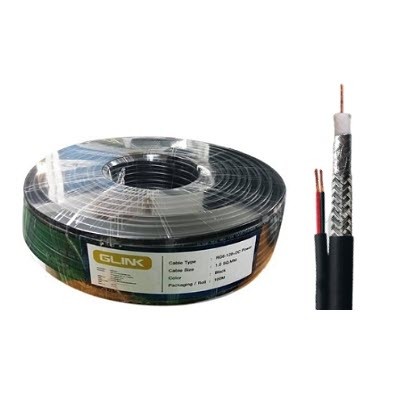 GLINK RG6 w/DC 100M Black PVC Jacket w/Power Wire 1.0sq.mm, Copper, Shield 95%, STANDARD 100m./Roll	