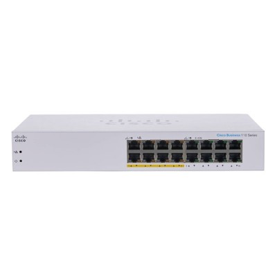 Cisco CBS110-16PP-EU 16 Ports Unmanaged Rack mount Gigabit Switch , Power dedicated to PoE 64watt (8 Port POE)