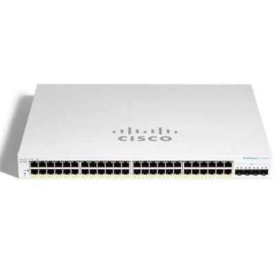 Cisco CBS220-48P-4G-EU CBS220 Smart 48-port Gigabit Ethernet, PoE, 4x1G SFP, Budget PoE 382 W, Mountable Rack 1 U