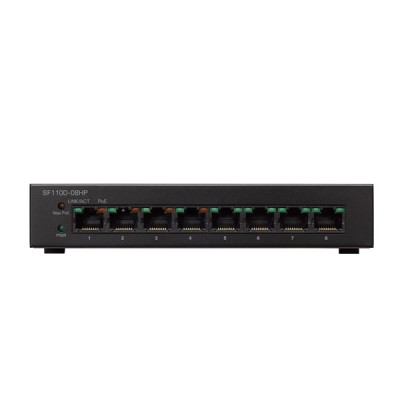 Cisco SF110D-08HP Switch PoE 8-Port 10/100 Ethernet Unmanaged, Total Budget 32W, 1.6 Gbps Capacity, Metal Enclosure