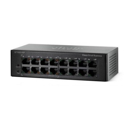 Cisco SF110D-16HP Switch PoE 16-Port 10/100 Ethernet Unmanaged, Total Budget 64W, 3.2 Gbps Capacity, Metal Enclosure