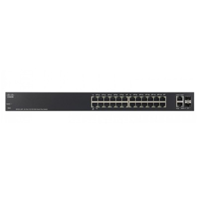 Cisco SF220-24P Switch PoE 24-Port 10/100 Smart Managed, 2-Port SFP Combo, Total Budget 180W, Spanning Tree/Link Aggregation/VLAN Support