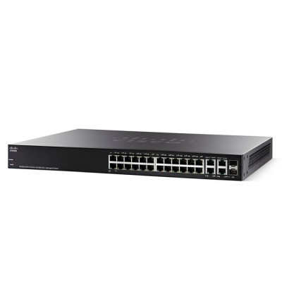 Cisco SF300-24PP Switch PoE 24-Port 10/100 L3 Managed, 2-Port Gigabit Ethernet and 2-Port mini-GBIC Combo, Total Budget 180W, Static Routing/Spanning Tree/Link Aggregation/VLAN Support