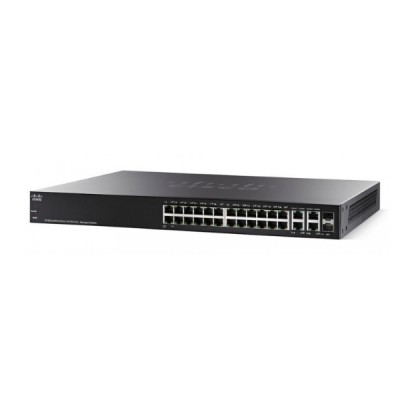 Cisco SF350-24MP Switch PoE 24-Port 10/100 L3 Managed, 2-Port Gigabit copper/SFP Combo and 2-Port SFP, Total Budget 375W, Static Routing/Spanning Tree/Link Aggregation/VLAN Support