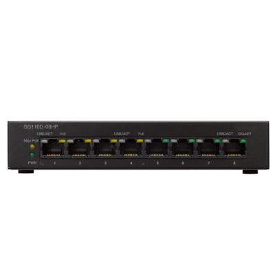 Cisco SG110D-08HP Switch PoE 8-Port Gigabit Ethernet Unmanaged, Total Budget 32W, 16 Gbps Capacity, Metal Enclosure