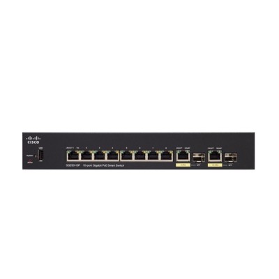 Cisco SG250-10P Switch PoE 10-Port Gigabit Smart Managed, 1-Port USB, Total Budget 62W, Spanning Tree/Link Aggregation/VLAN Support