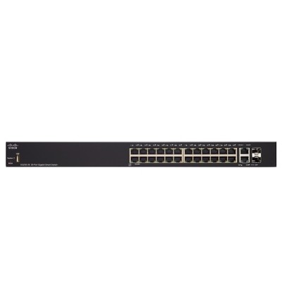 Cisco SG250-26P Switch PoE 26-Port Gigabit Smart Managed, 2-Port Gigabit copper/SFP combo,1-Port USB, Total Budget 62W, Spanning Tree/Link Aggregation/VLAN Support
