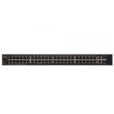 Cisco SG250-50P Switch PoE 50-Port Gigabit Smart Managed, 2-Port Gigabit copper/SFP combo,1-Port USB, Total Budget 62W, Spanning Tree/Link Aggregation/VLAN Support
