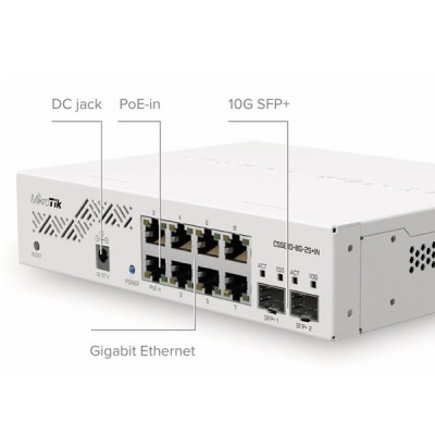 Mikrotik CSS610-8G-2S+IN Cloud Smart Switch 8-Port Gigabit Ethernet + 2-Port 10G SFP+, PoE-in Support, SwitchOS Lite + Metal Case + Rack-Mount kit (Included)