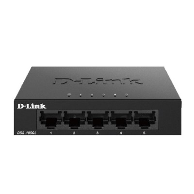 D-Link DGS-105GL 5-Port Gigabit 10/100/1000 Mbps RJ45 Unmanaged Desktop Switch, Metal Case
