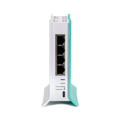 MikroTik hAP ax lite (L41G-2axD) WIFI6 Router 2.4 GHZ (802.11b/g/n/ax) 4 ports gigabit ethernet 128MB NAND storage 256 MB RAM Powerful antenna 4.3 dBi  RouterOS V7 USB Power Supply Tower case