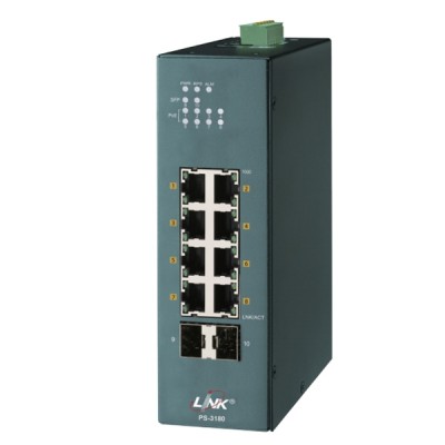 Link PS-3180 Managed Industrial PoE+ Switch, 8-Port 10/100/1000Base-T PoE/PoE+ with 2-Port Gigabit SFP Uplink  มี AC Power 48V  160W ไปด้วยในกล่อง