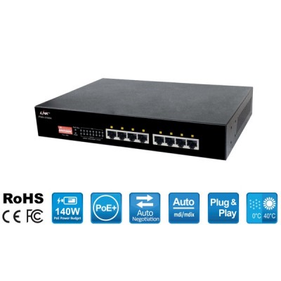 Link PSG-3108A Switch PoE 8-Port GIGABIT Ethernet PoE Switch (AC 140W), 8 GE (PoE) 