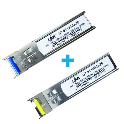 Link Set UT-9113WD-20+UT-9114WD-20 SFP BIDI Transceivers Single Fiber, Single-Mode (SM), 1310/1550, 20 Km.