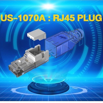 Link US-1070A CAT6A RJ45 Plug w/Boot Unshield, Field Terminate Aqua Blue / Black