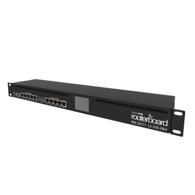 MikroTik RB3011UiAS-RM Router 10-Port Gigabit Ethernet, USB 3.0, LCD Status, PoE out on port 10, CPU 2x1.4GHz, RAM 1GB, RouterOS L5