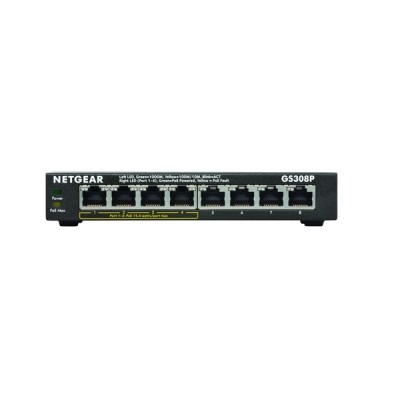Netgear GS308P 8-Port Gigabit Ethernet Ethernet Switch with 4-Ports PoE Ports 1-4 / 15.4W (802.3af) PoE Max Power 53W