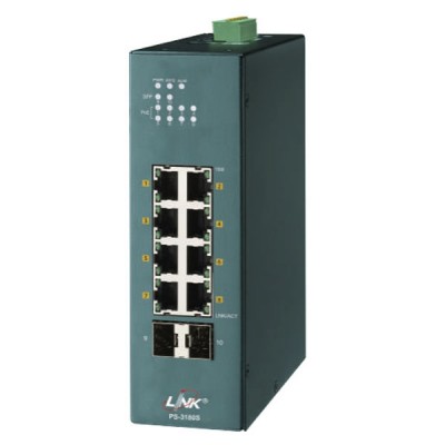 Link PS-3180S Managed Industrial PoE+ Switch, 8-Port 10/100/1000Base-T PoE/PoE+ with 2-Port Gigabit SFP Uplink มี AC Power 48V 160W ไปด้วยในกล่อง