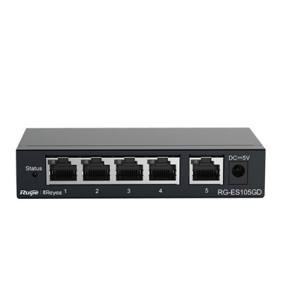 Reyee RG-ES105GD 5-Port Gigabit 10/100/1000 Mbps RJ45 Unmanaged Desktop Switch, Steel Case