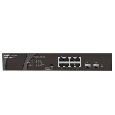 Reyee RG-ES110GDS-P 8-Port 100Mbps + 2 x 1000M uplink SFP ports, 8 of the ports support PoE/PoE+, Power Budget 120W, Unmanaged Switch, Rack‑mount