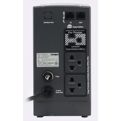 SYNDOME S9-800 (800VA/360Watt) จ่ายกำลังไฟได้เต็ม VA/Watt มีระบบป้องกันไฟกระชากทางสายโทรศัพท์ (Surge Protection)