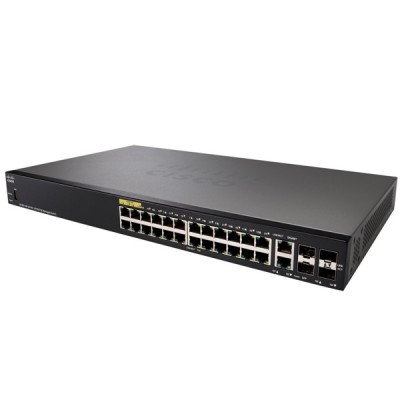 Cisco SF350-24 Switch 24-Port 10/100 L3 Managed, 2-Port Gigabit Copper/SFP Combo and 2-Port SFP, Static Routing/Spanning Tree/Link Aggregation/VLAN Support