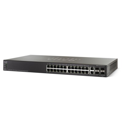 SG500-28P : 24 Port PoE Gigabit Stackable Managed L3 Switch + 2-port Gigabit Combo (SFPs) + 2-Port SFPs + PoE (IEEE 802.3af) 180W, Rack mountable