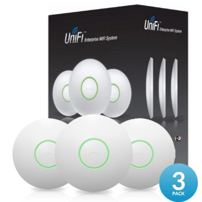 Ubiquiti UAP-3 UniFi AP Pack 3 Indoor 802.11n, Freq 2.4GHz 300Mbps, 3dBi Omni Antennas 2x2MIMO, Power 20dBm, 24V/0.5A PoE Adapter Included