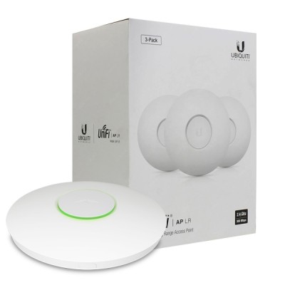 Ubiquiti UAP-LR-3 UniFi AP-Long Range Pack 3, Indoor 802.11n, Freq 2.4GHz 300Mbps, 3dBi Omni Antennas 2x2MIMO, Power 27dBm, 24V/0.5A PoE Adapter Included