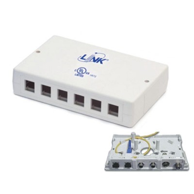 Link US-2406 Surface White Mount Box 6 Port (No Modular Jack)