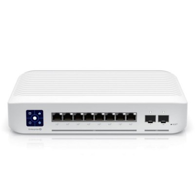Ubiquiti USW-Enterprise-8-PoE (120W) 8-Port, Layer 3 Switch Enterprise with 8-Port 2.5 GbE PoE+ output. + 2-Port 10G SFP+ ports, 1.3″ LCM color touchscreen + Wall-Mountable (kit included)