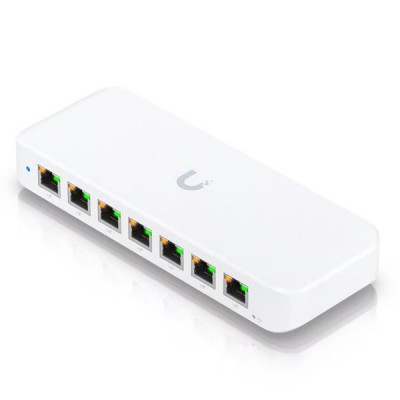 Ubiquiti USW-Ultra-210W (202W)  Compact, Layer 2, 8-port GbE PoE Switch with Versatile Mounting Options., 7 Port GbE PoE+ output + 1 GbE port with optional PoE++ input