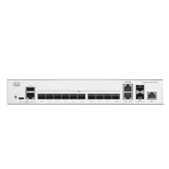 Cisco C1300-12XS Catalyst 1300 10-Port SFP+, 2x 10G Combo (2x RJ-45 + 2x Copper/SFP+), 1x GE OOB  Management Port, Rack-mountable
