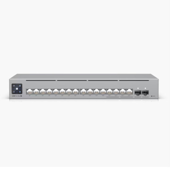 Ubiquiti USW-Pro-Max-16-PoE (180W) UniFi Switch Pro Max 16 PoE, Etherlighting 4x 2.5 GbE PoE++ RJ 45 Ports + 12x 1GbE PoE+ RJ 45 Ports (Power Budget 180W) + 2x 1G/10G SFP+ Ports + Versatile Mounting